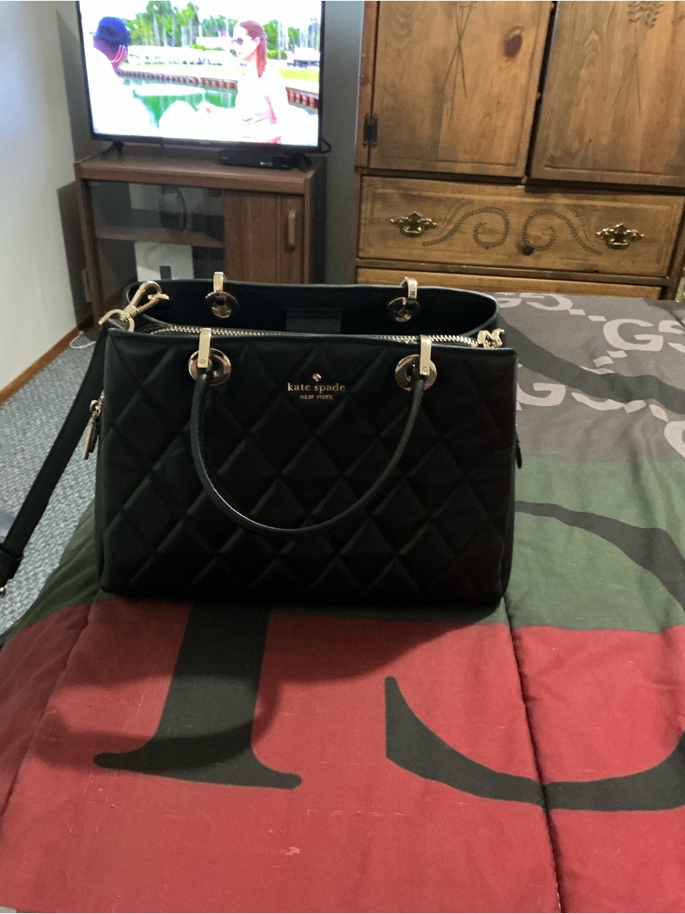 kate spade Black Quilted Satchel with Gold Hardware